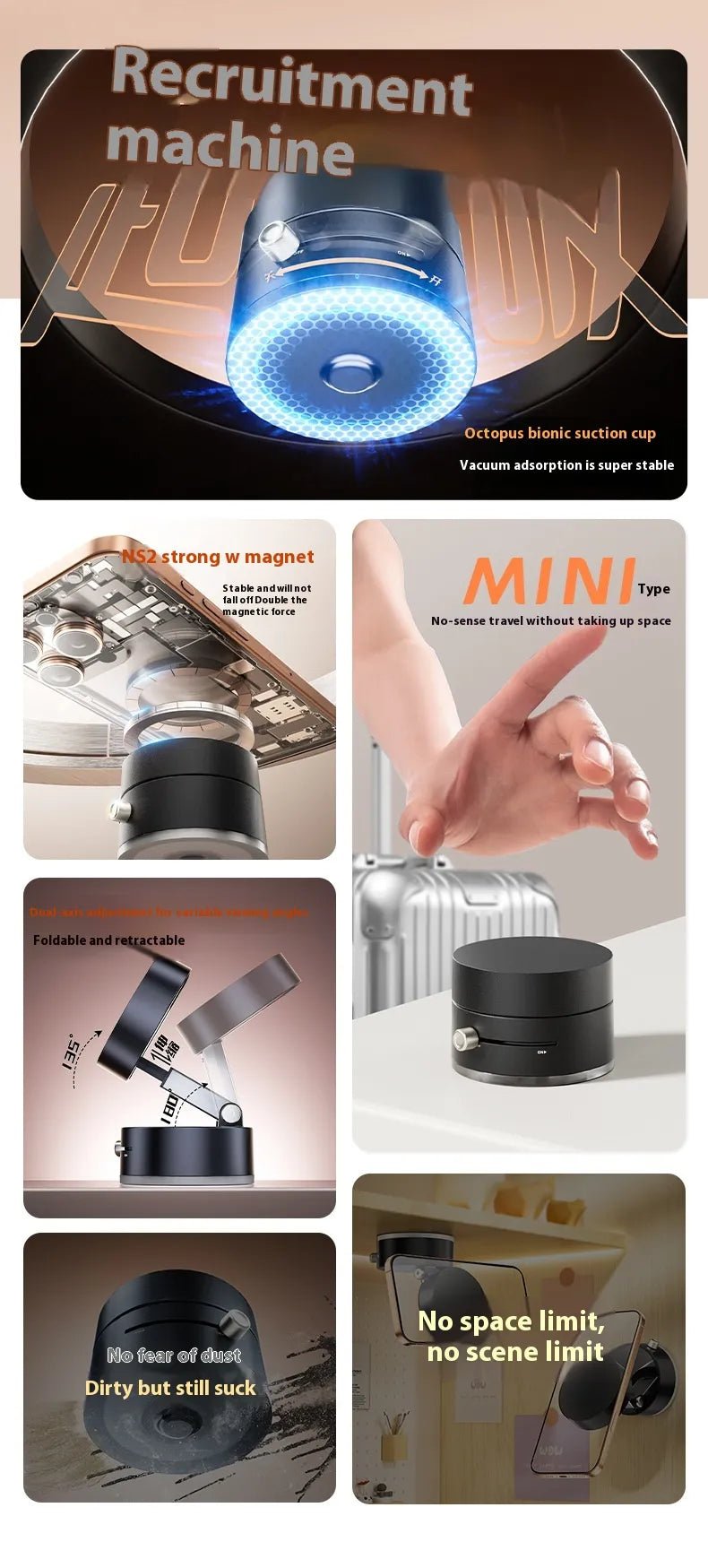 Magnetic Foldable Phone Holder with Suction CupNIMBRIX